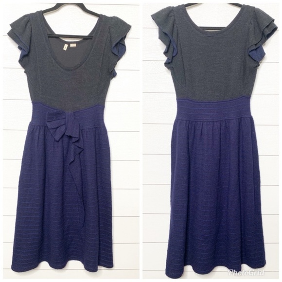 Anthropologie Moth Curtain Call Blue Grey Wool Dress - Picture 4 of 7